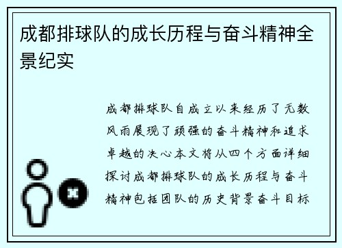 成都排球队的成长历程与奋斗精神全景纪实